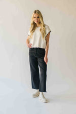 The Shelly Scallop Edge Sweater in Ivory + Black