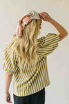 The Cindy Striped Balloon Sleeve Blouse in Olive