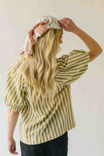 The Cindy Striped Balloon Sleeve Blouse in Olive