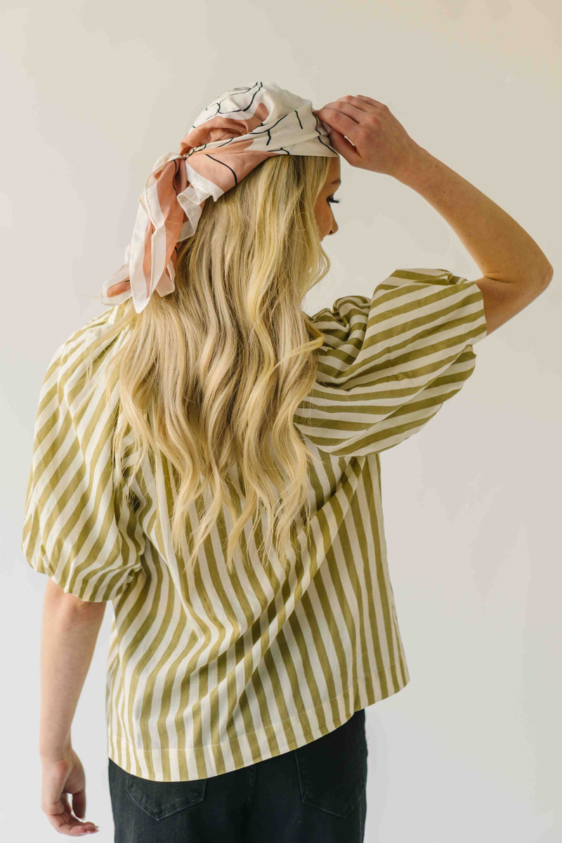 The Cindy Striped Balloon Sleeve Blouse in Olive