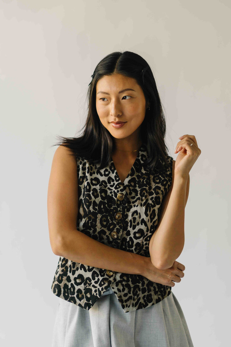 The Maygen Button-Up Vest in Leopard