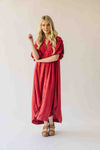 The Audra Puff Sleeve Midi Dress in Washed Red