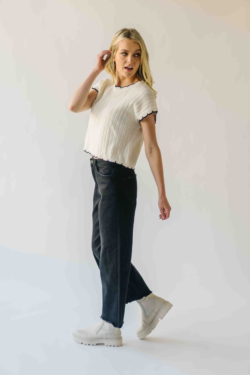 The Shelly Scallop Edge Sweater in Ivory + Black