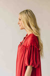 The Audra Puff Sleeve Midi Dress in Washed Red