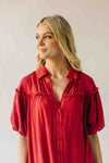 The Audra Puff Sleeve Midi Dress in Washed Red