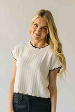 The Shelly Scallop Edge Sweater in Ivory + Black