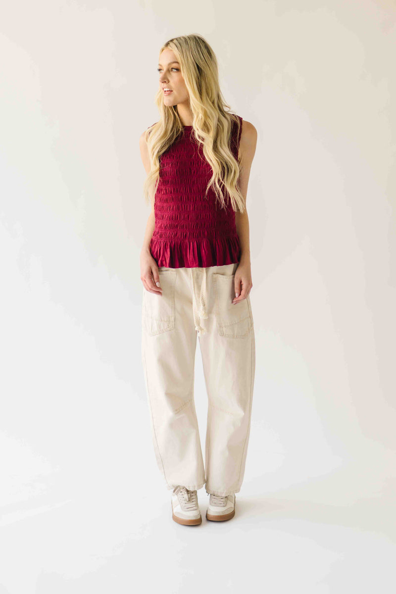 The Tate Smocked Tank in Burgundy