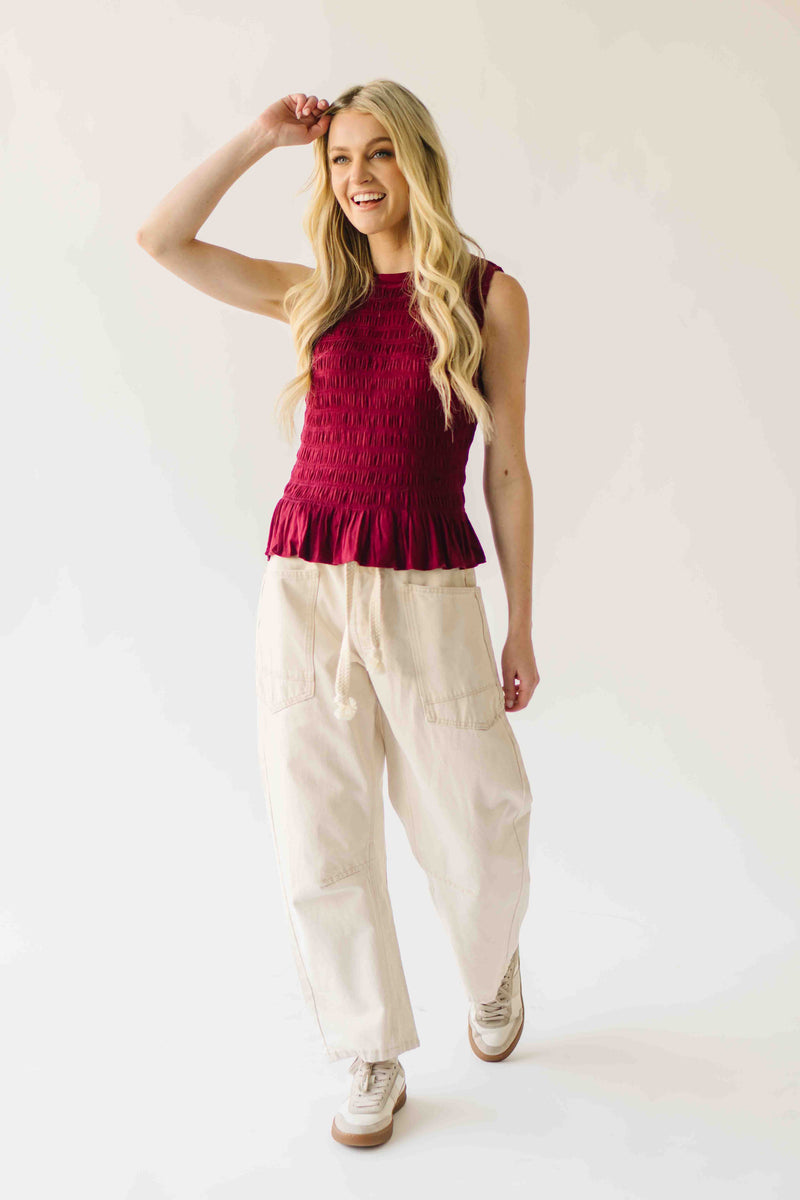 The Tate Smocked Tank in Burgundy