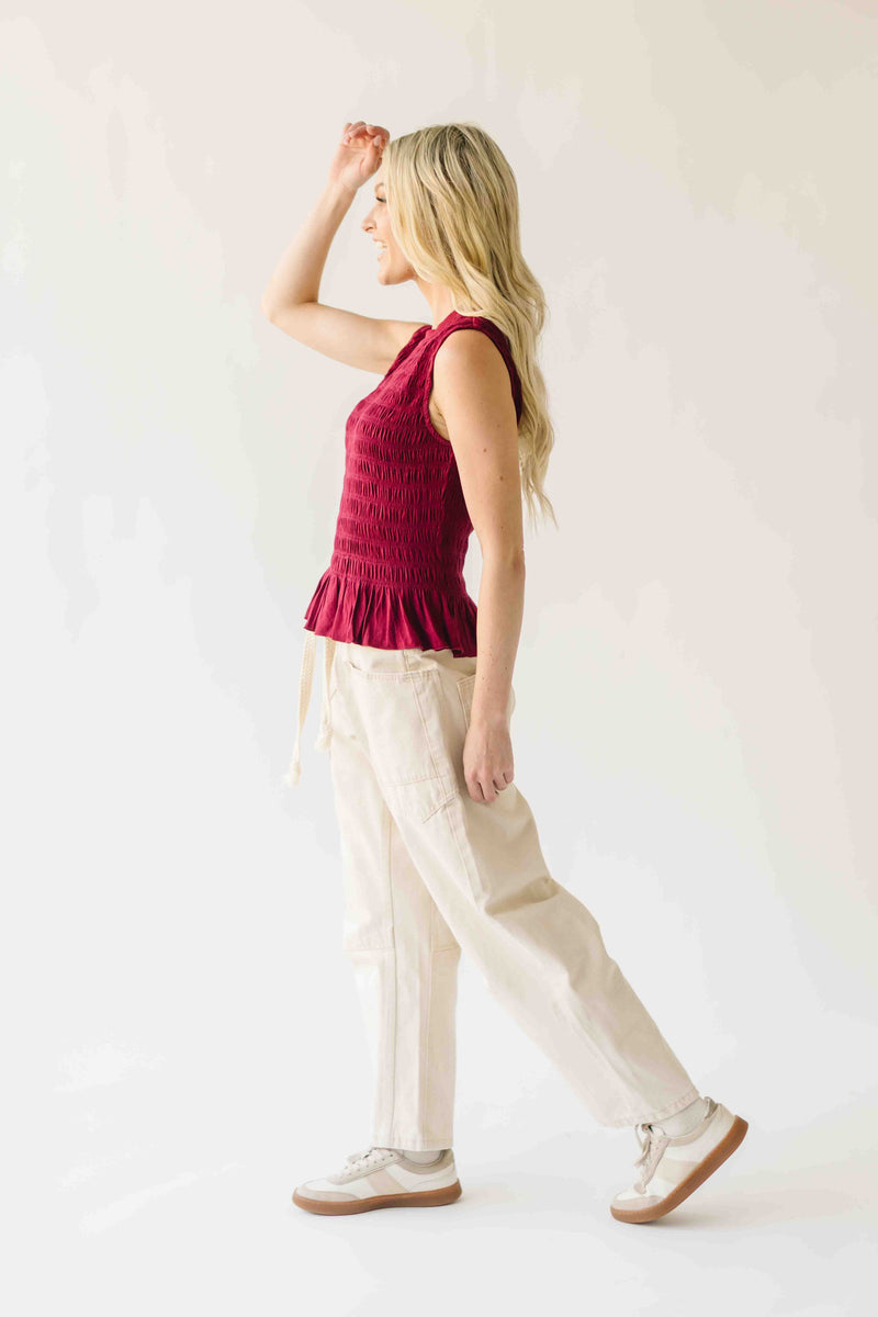 The Tate Smocked Tank in Burgundy