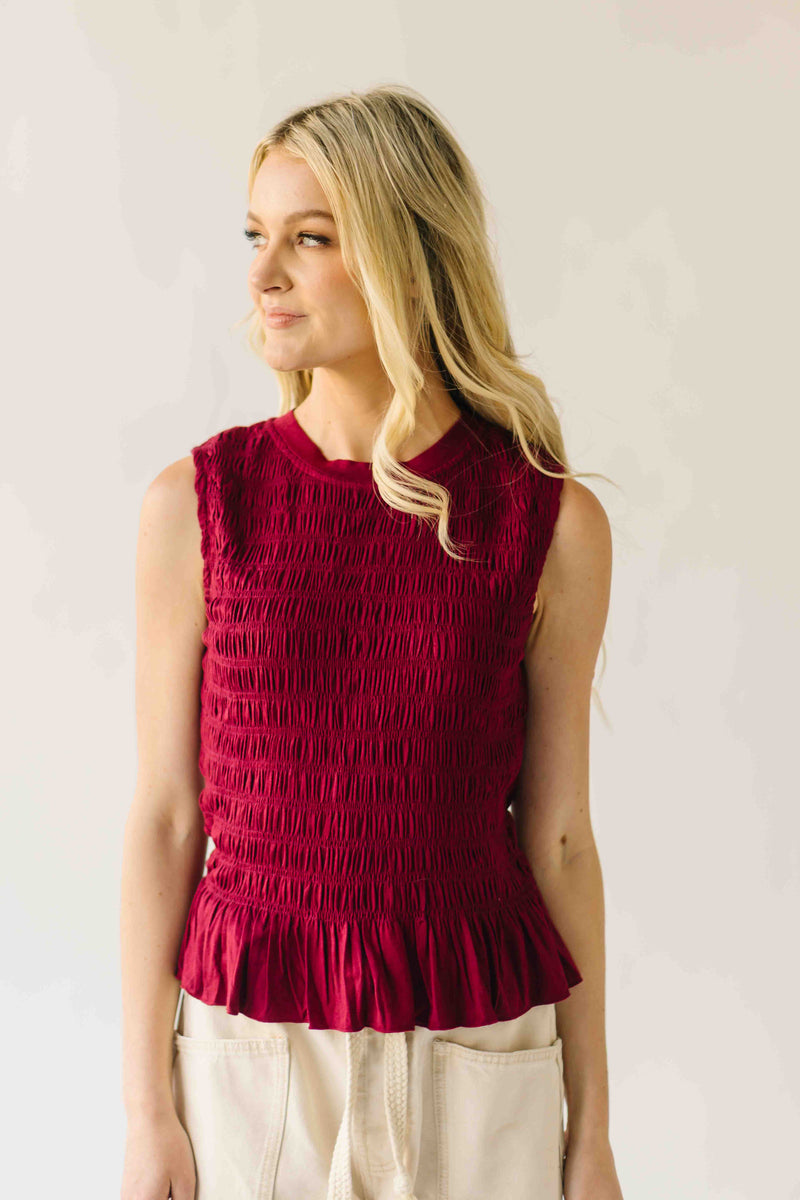 The Tate Smocked Tank in Burgundy