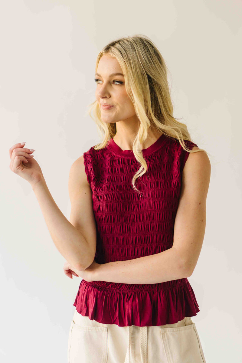 The Tate Smocked Tank in Burgundy