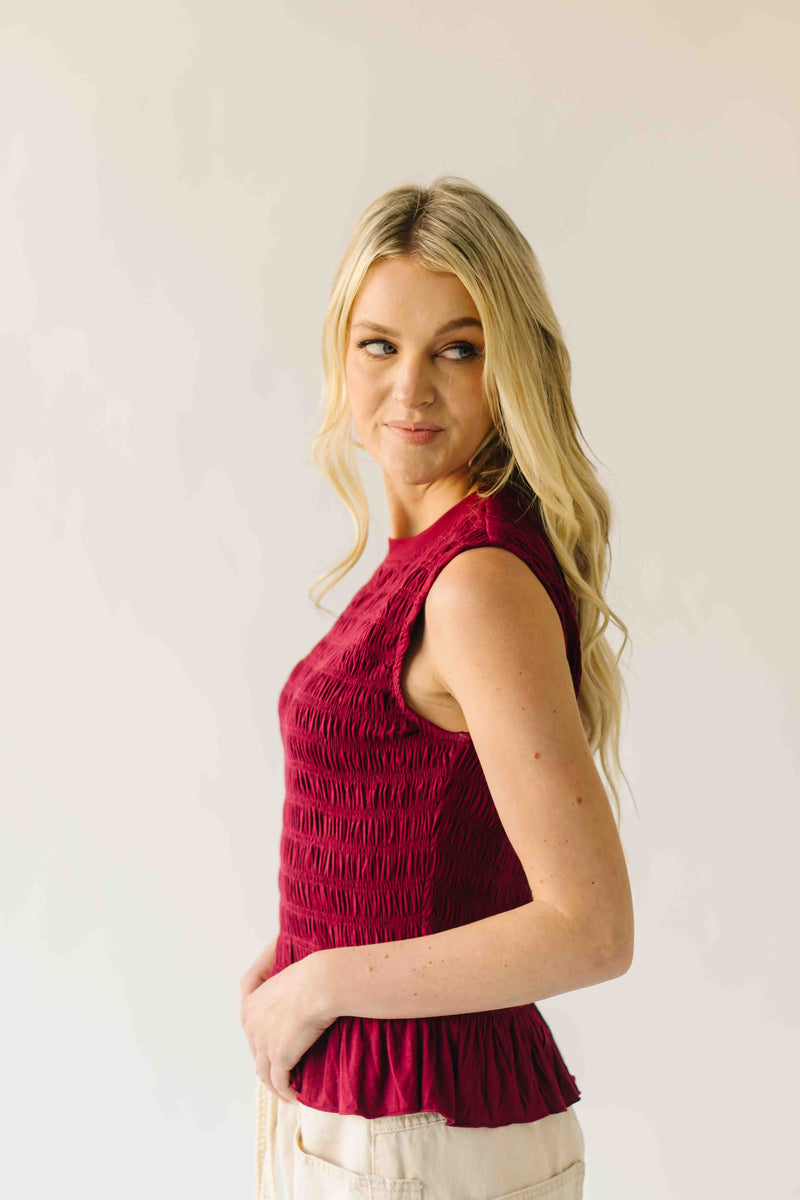 The Tate Smocked Tank in Burgundy