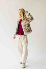 The Macey Floral Button-Up Jacquard Jacket in Stone