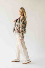 The Macey Floral Button-Up Jacquard Jacket in Stone