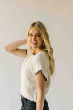 The Shelly Scallop Edge Sweater in Ivory + Black