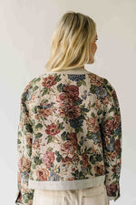 The Macey Floral Button-Up Jacquard Jacket in Stone