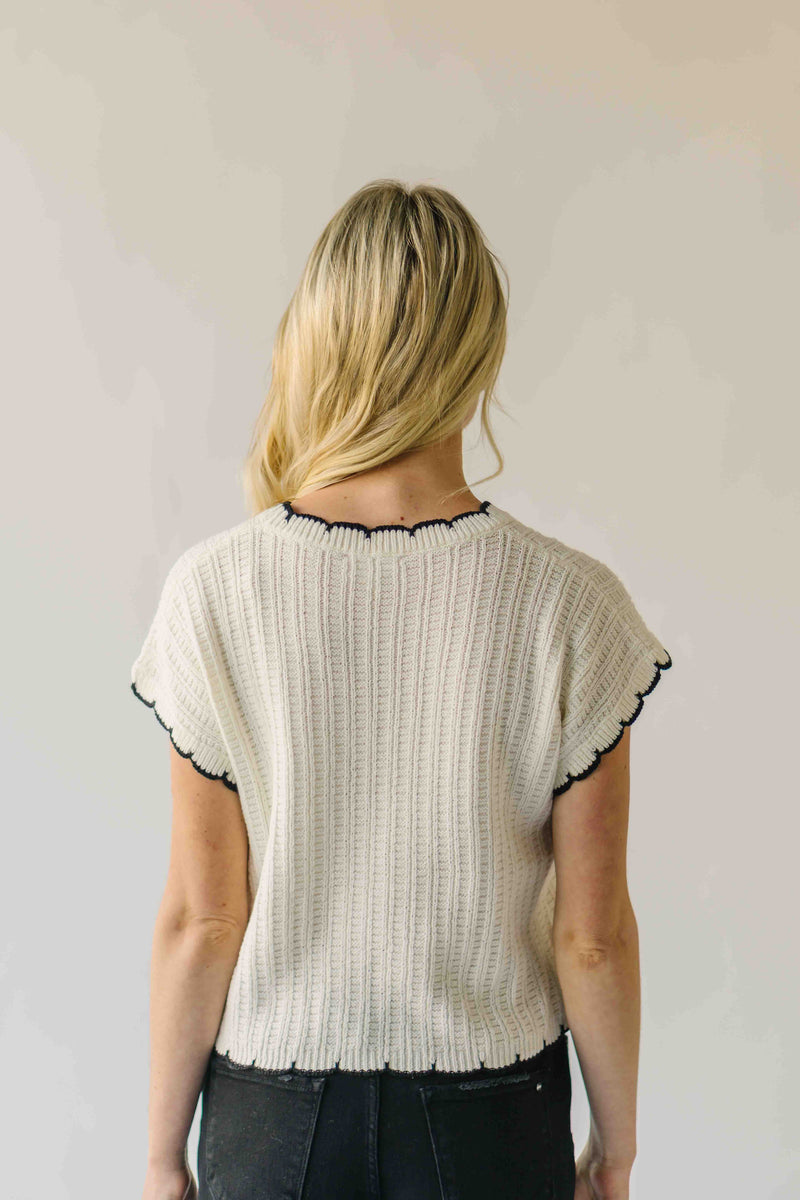 The Shelly Scallop Edge Sweater in Ivory + Black