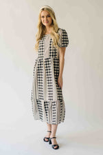 The Bosworth Contrast Gingham Midi Dress in Black + Ivory