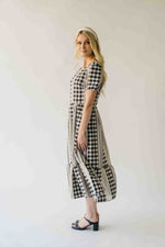 The Bosworth Contrast Gingham Midi Dress in Black + Ivory