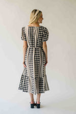 The Bosworth Contrast Gingham Midi Dress in Black + Ivory