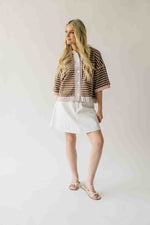 The Kinston Striped Cardigan in Mocha + Blush