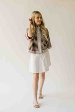 The Kinston Striped Cardigan in Mocha + Blush