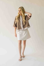 The Kinston Striped Cardigan in Mocha + Blush