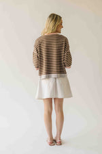 The Kinston Striped Cardigan in Mocha + Blush