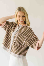 The Kinston Striped Cardigan in Mocha + Blush