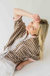 The Kinston Striped Cardigan in Mocha + Blush