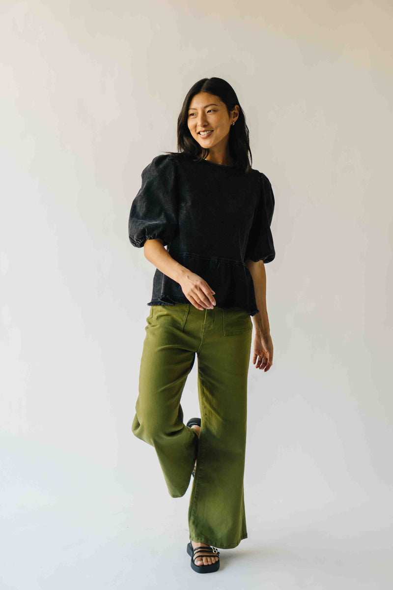 The Vail Scallop Detail Wide Leg Pant in Olive