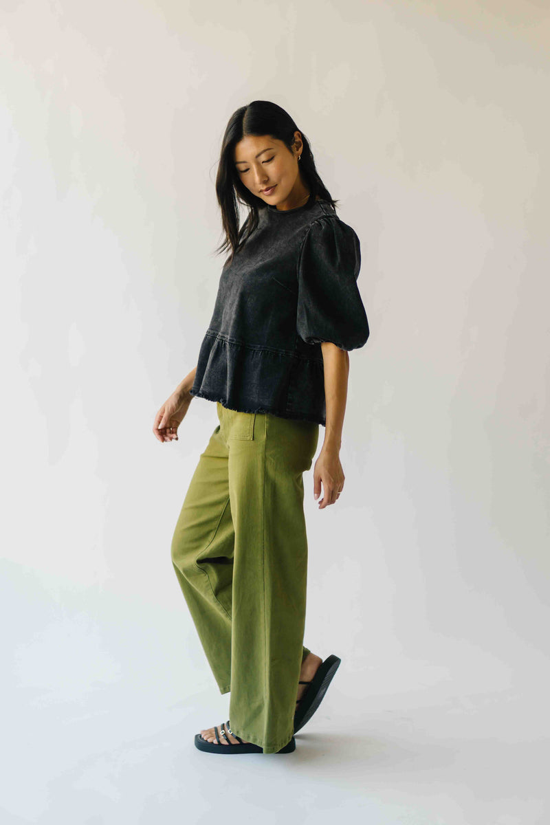 The Vail Scallop Detail Wide Leg Pant in Olive