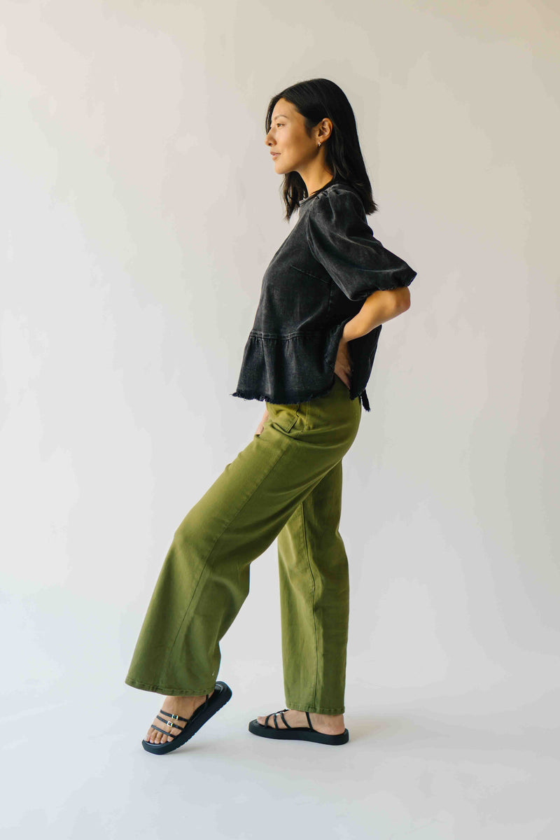 The Vail Scallop Detail Wide Leg Pant in Olive