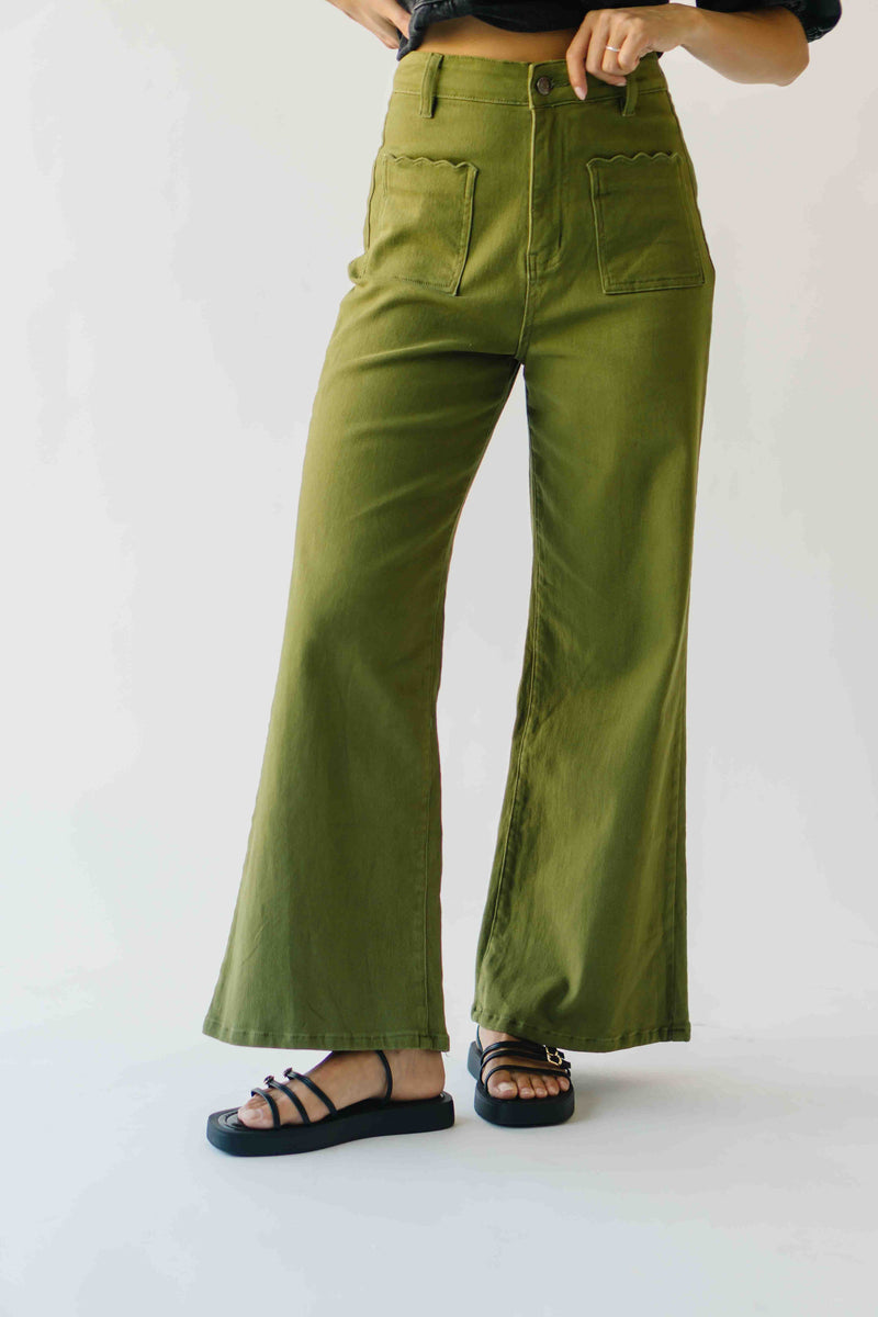 The Vail Scallop Detail Wide Leg Pant in Olive