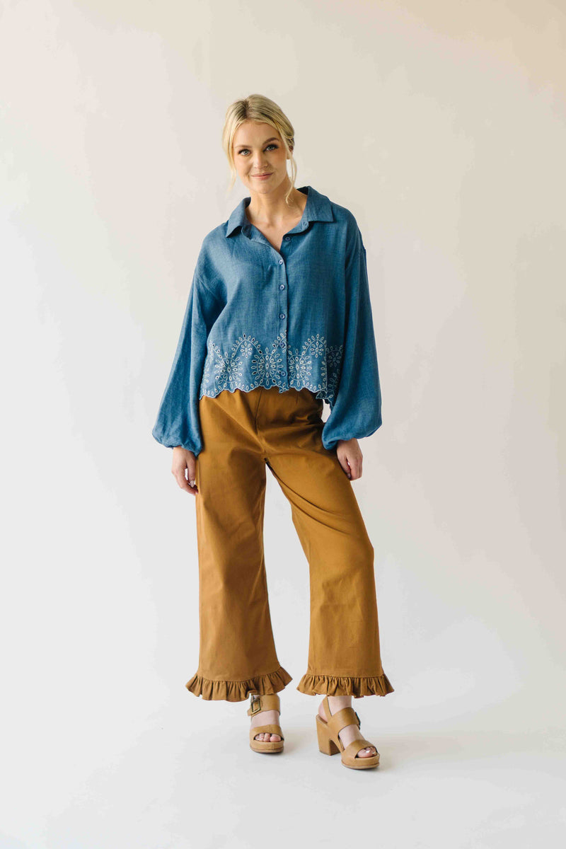 The Layna Ruffle Hem Pant in Mocha