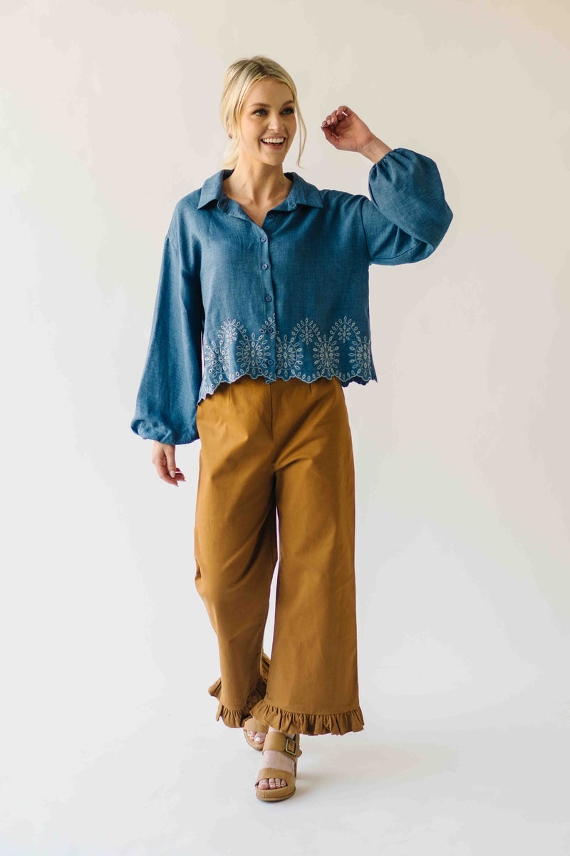 The Layna Ruffle Hem Pant in Mocha