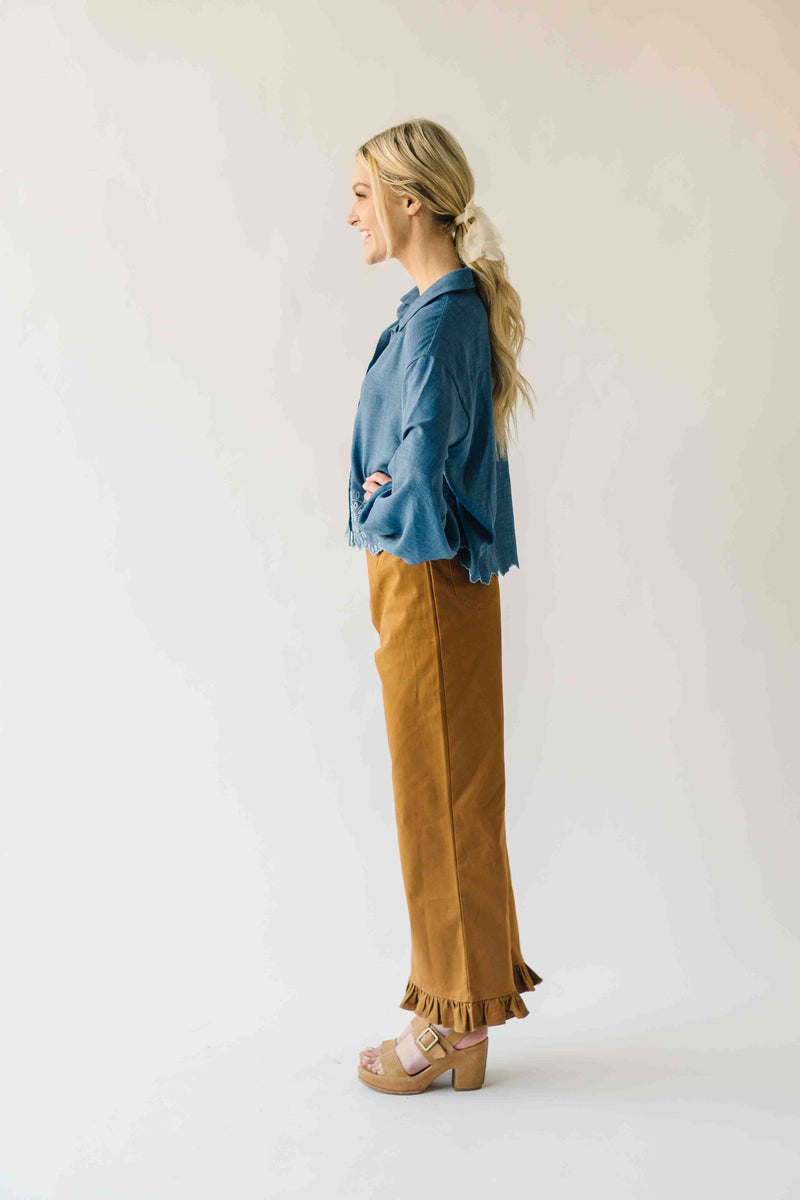 The Layna Ruffle Hem Pant in Mocha