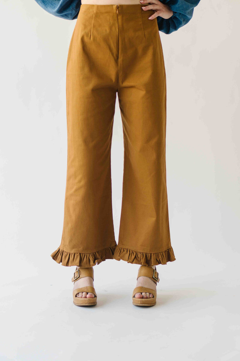 The Layna Ruffle Hem Pant in Mocha