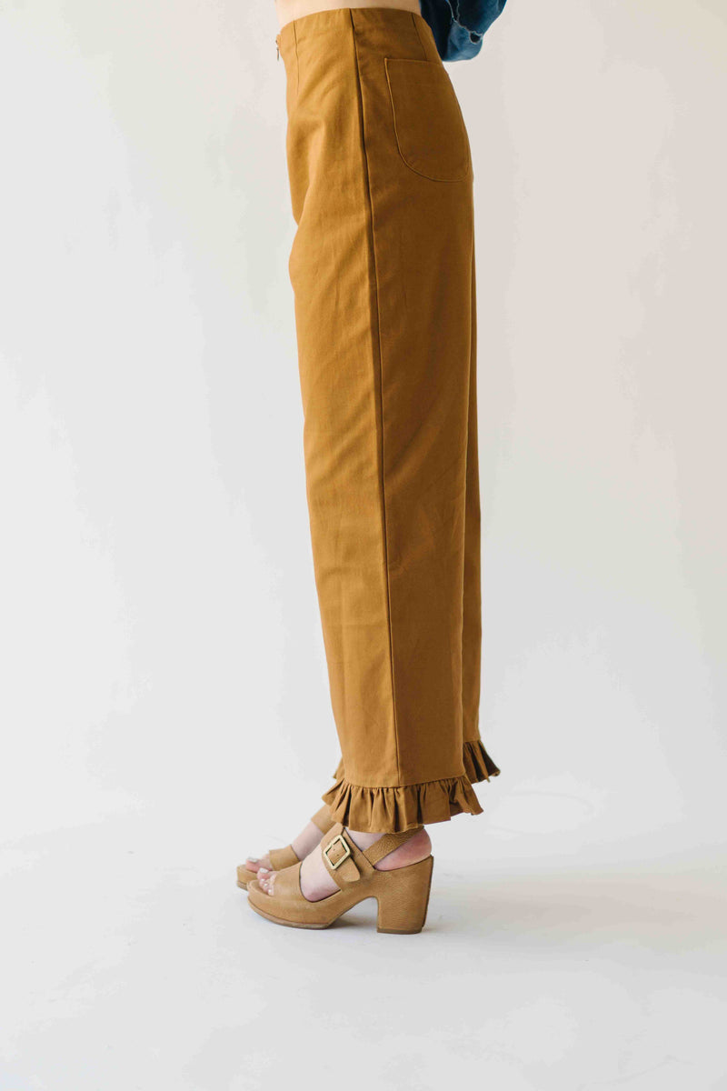 The Layna Ruffle Hem Pant in Mocha