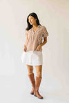 The Cindy Striped Balloon Sleeve Blouse in Caramel