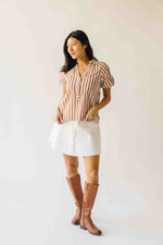 The Cindy Striped Balloon Sleeve Blouse in Caramel