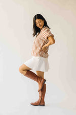 The Cindy Striped Balloon Sleeve Blouse in Caramel