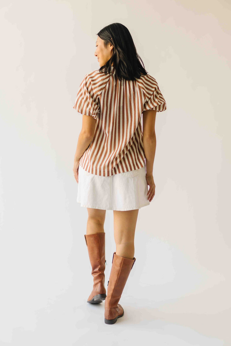 The Cindy Striped Balloon Sleeve Blouse in Caramel