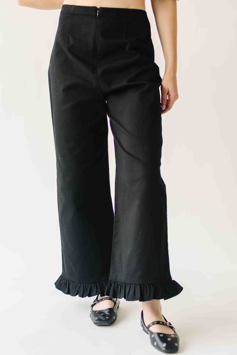 The Layna Ruffle Hem Pant in Black