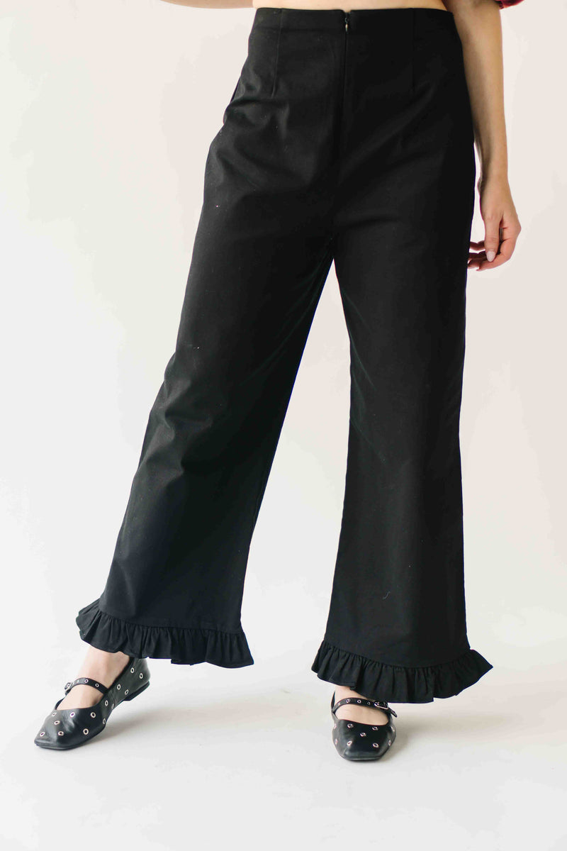 The Layna Ruffle Hem Pant in Black