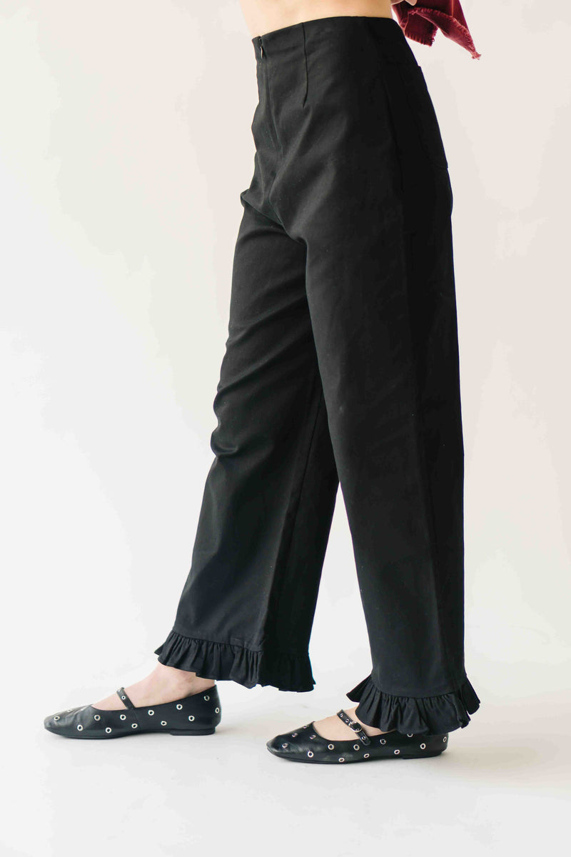 The Layna Ruffle Hem Pant in Black