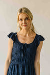 The Malta Shirred Bodice Midi Dress in Navy
