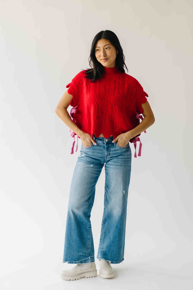 The Abbie Scallop Edge Sweater Vest in Red