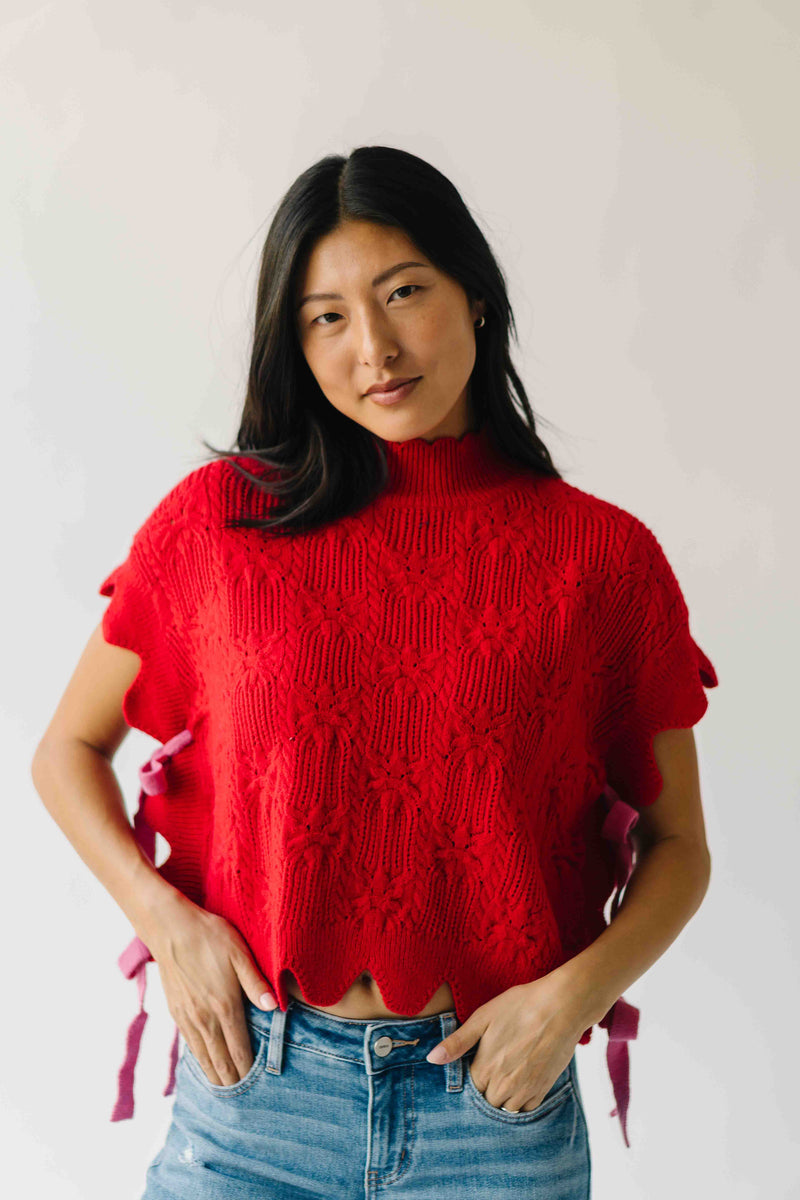 The Abbie Scallop Edge Sweater Vest in Red