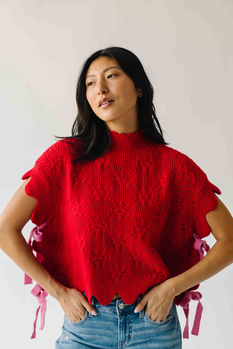 The Abbie Scallop Edge Sweater Vest in Red